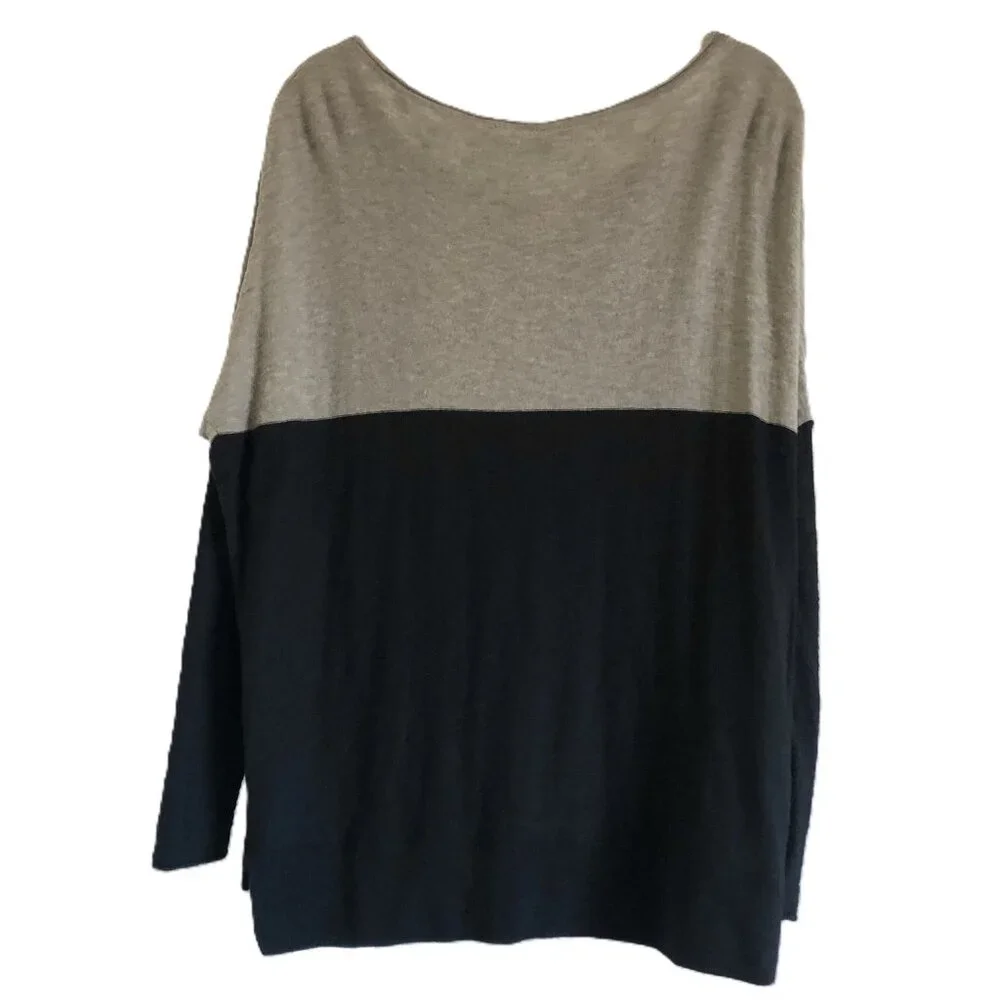 Vince Tan Black Color Block Sweater 100% Cotton Scoop Neck Drop Shoulder Stretch - Picture 2 of 15
